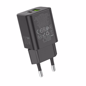 Borofone Sienas lādētājs BN14 Royal GaN - USB + Type C - QC 3.0 PD 30W melns