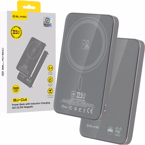 Blavec Portatīvais lādētājs 5000mAh BJ-04 Īpaši Plāns 7,8mm - Type C - 22,5W magnētiskā Magsafe 3 in 1 (PBBJ04-MC5G) pelēka stikls