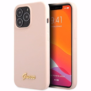 Viedtālruņa apvalks Guess GUHCP13XLSLMGLP iPhone 13 Pro Max 6.7" gaiši rozā/gaiši rozā cietais apvalks Silikona Uzraksts Zelta Logotips