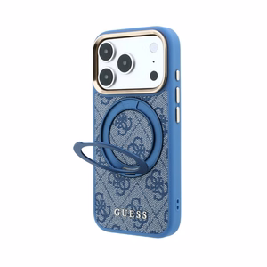 Guess PU 4G Ring Stand MagSafe maciņš Apple iPhone 18 Pro, zils