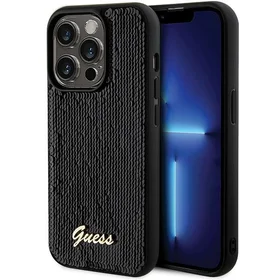 Guess Sequin Script Metal viedtālruņa apvalks iPhone 13 Pro Max - melns