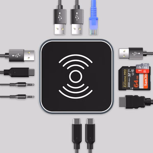 Hub USB-C 12 in 1 Wozinsky WHBC09Y8S daudzfunkcionāls, ar bezvadu uzlādes funkciju, alumīnijs, ar 15 cm kabeli - pelēks