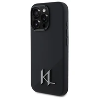 Karl Lagerfeld Silicone Shadow Metal Initial Magnētiskais iPhone 16 Pro viedtālruņa apvalks - melns