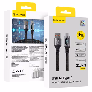 Blavec Zumi braided cable USB to Type C QC 30W 3A LCD display 1m Apple CarPlay / Android Auto (CZU-UC3B10) black