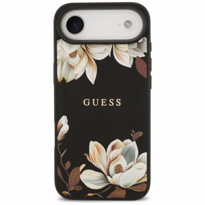 Guess Grained Flowers Classic Logo MagSafe viedtālruņa apvalks iPhone Air - melns