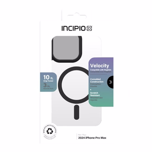 Incipio Velocity vāciņš ar MagSafe iPhone 16 Pro Max tālrunim, caurspīdīgs ar melnu apmali