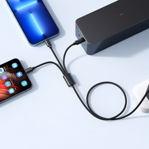 Kabelis (m) VEGER pintas kabelis 2,4A 3in1 USB A uz Lightning / Type C / Micro USB 2A 12W V303 1,2 m - melns