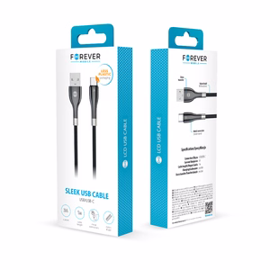 Forever Sleek kabelis USB - USB-C 1,0 m 3A melns