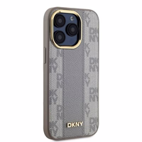DKNY Ādas rūtainais mono raksts Magnētiskais viedtālruņa apvalks iPhone 15 Pro - bēša