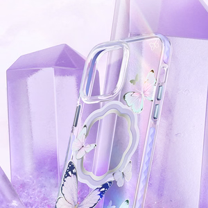 Kingxbar Butterfly Series magnētiskais viedtālruņa apvalks iPhone 14 Plus MagSafe ar rozā tauriņu motīvu