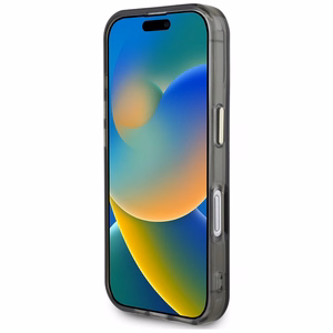 Guess IML Metal Mountain Logo Magnētiskais viedtālruņa apvalks iPhone 16 - melns