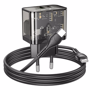 Lādētājs viedtālrunim Hoco USB A + USB C QC3.0 PD 3A 20W + kabelis USB C uz USB C N34 caurspīdīgs