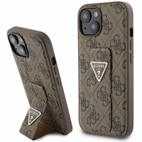 Guess viedtālruņa apvalks ar statīvu Grip Stand 4G Triangle Strass iPhone 15 - brūns
