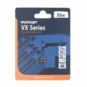 Atmiņas karte PATRIOT VX Series 32GB MicroSDXC V30 Class 10 UHS-I U3 4K UHD (PSF32GVX31MCH)