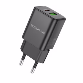 Borofone Sienas lādētājs BN14 Royal GaN - USB + Type C - QC 3.0 PD 30W melns