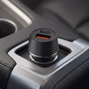 Blavec BS-03B-C Carbon auto lādētājs USB + Type C QC 3.0 18W PD 30W ar Type C - Type C kabeli melns