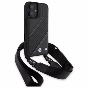 BMW M Edition Carbon Stripe & Strap Viedtālruņa apvalks Apple iPhone 16 - melns