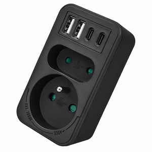 Maclean MCE249 F/B – elektrības kontaktligzdu sadalītājs, 2 kontaktligzdas, 4 USB porti: 2×USB-A un 2×USB-C PD 20 W, 1×16 A + 1×6 A