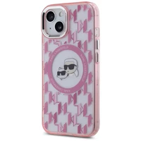 Karl Lagerfeld IML Monogramma Karl & Choupette Head Magnētiskais iPhone 15 viedtālruņa apvalks - rozā