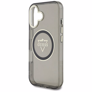 Guess IML Metal Mountain Logo Magnētiskais viedtālruņa apvalks iPhone 16 - melns