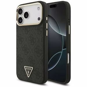 Guess 4G trīsstūra logotipa Magnētiskais apvalks iPhone 17 Pro Max - melns un zelts