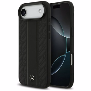 Mercedes ādas lauru lapu svītras magnētiskais viedtālruņa apvalks iPhone 17 Air - melns