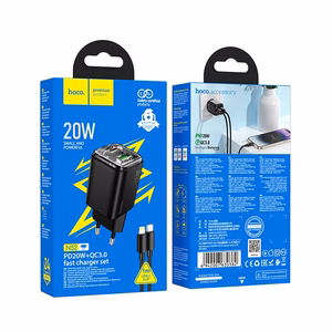 Зарядное устройство для телефона Hoco USB A + USB C QC3.0 PD 3A 20W + кабель USB C to Lightning N52 чёрное
