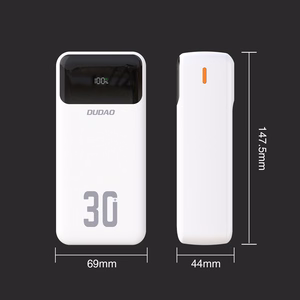 Dudao K15Max 30000mAh PD 22,5W ārējā baterija ar USB-C un Lightning kabeļiem - balta