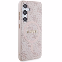 Guess 4G Collection Ādas Metāla Logotips Magnētiskais viedtālruņa apvalks Samsung Galaxy S24 - rozā