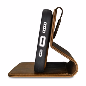 iCarer Eļļas Vaska Maki Apvalks 2in1 Vāks iPhone 14 Pro Anti-RFID Ādas Atverams Apvalks Brūns (WMI14220722-TN)