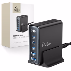 Tech-Protect DC140W-GAN 5-портовая PD140W QC3.0 Зарядная станция - чёрный