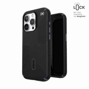 Speck Presidio2 Grip ClickLock MagSafe vāciņš ierīcei iPhone 15 Pro, melnā un slānekļpelēkā krāsā