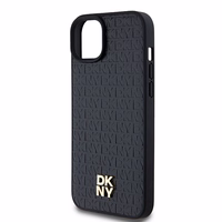 DKNY Ādas raksts metāla logotips Magnētiskais viedtālruņa apvalks iPhone 15 / 14 / 13 - melna