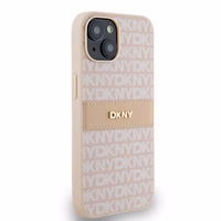 DKNY ādas mono svītra un metāla logotips viedtālruņa apvalks iPhone 15/14/13 - rozā