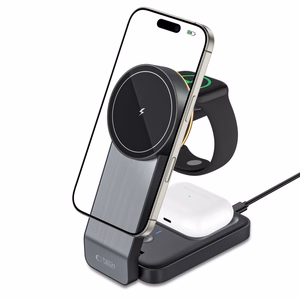Tech-Protect QI15W-A28 MagSafe 3in1 indukcijas lādētājs ar statīvu viedtālrunim / Apple Watch / AirPods - melns