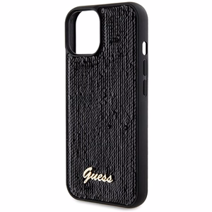 Guess Sequin Script Metal viedtālruņa apvalks iPhone 14 / 15 / 13 - melns