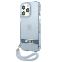 Guess GUHCP13LHTSGSB iPhone 13 Pro / 13 6.1 viedtālruņa apvalks, zils, ciets, daļēji caurspīdīgs ar siksniņu