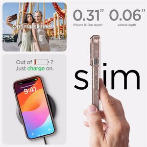 Spigen Liquid Crystal Glitter viedtālruņa apvalks iPhone 15 Plus - rozā/caurspīdīgs