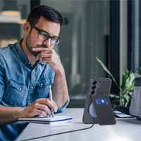 Viedtālruņa apvalks Dux Ducis Rafi II Samsung Galaxy S25 ar statīvu un maku - melns