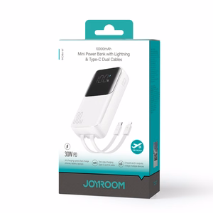 Mini portatīvais lādētājs Joyroom JR-PBC06 30W 10000mAh ar iebūvētiem kabeļiem (balts)