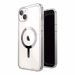 Speck GemShell Grip MagSafe vāciņš ierīcei iPhone 15 Plus / 14 Plus, caurspīdīgs ar hroma krāsas akcentiem
