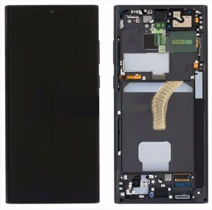 LCD screen Samsung S908 S22 Ultra ar touch screen un frame Phantom Melns original (service pack)