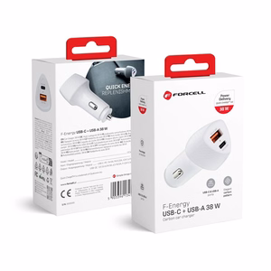 FORCELL F-ENERGY Carbon CC50-1A1C automašīnas lādētājs Type C + USB A PD QC3.0 3A 38W balts