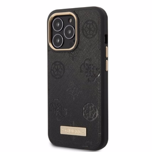 Guess GUHMP13LSAPSTK iPhone 13 Pro / 13 6.1" melns/melns cietais viedtālruņa apvalks Peony Logo Plate Magnētiskais MagSafe