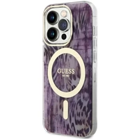 Guess GUHMP14XHLEOPWP iPhone 14 Pro Max 6.7" rozā cietais apvalks Leopard Magnētiskais