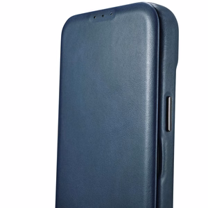 iCarer CE Premium ādas folio vāciņš iPhone 14 Plus ar MagSafe magnētisku flip vāciņu - zilā krāsā