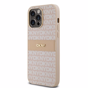DKNY ādas mono svītra un metāla logotips viedtālruņa apvalks iPhone 14 Pro - rozā