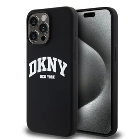 DKNY Šķidrs silikona balts drukāts logotips magnētiskais viedtālruņa apvalks iPhone 13 Pro Max - melns