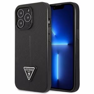 Guess GUHCP14LPSATLK iPhone 14 Pro 6.1 "melns/melns cietais apvalks SaffianoTriangle Logo