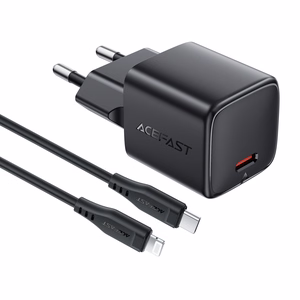 Acefast A118 30W GaN USB-C tīkla lādētājs ar 1.2m USB-C uz Lightning kabeli - melns